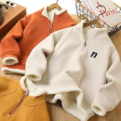 男童加绒卫衣2025新款今年流行爆款中大儿童冬装加厚半拉炼打底衫