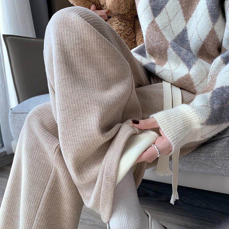 女童裤子冬款加绒2024新款儿童冬季加厚阔腿裤女大童秋冬运动卫裤