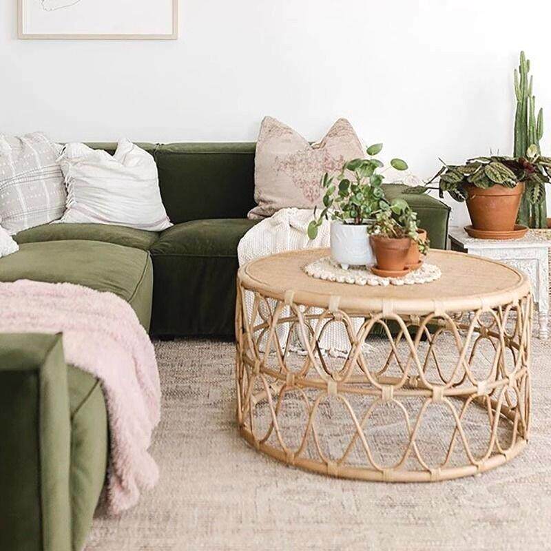 茶几客厅家用藤编圆形茶几日式客厅藤条边几角几组合ins风东南亚
