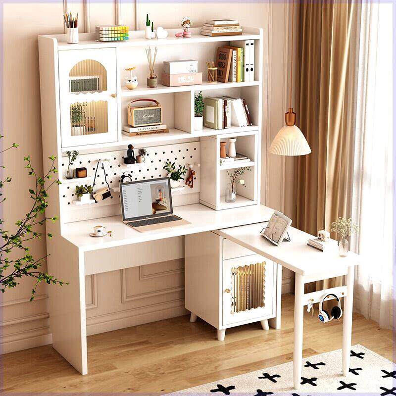 实木书桌书架一体桌转角书柜学习儿童旋转写字桌洞洞板学生电脑桌