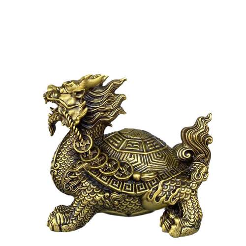 铜龙龟摆件黄铜吉祥金钱八卦黄铜福禄龙龟办公室家居店铺吉祥装饰