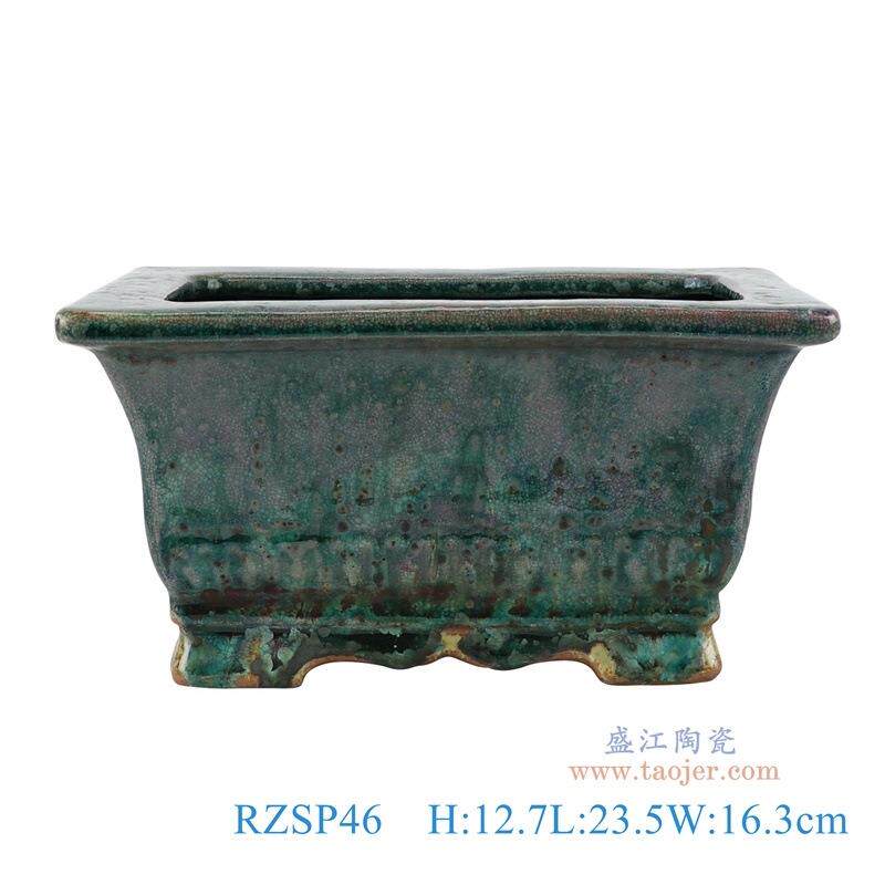 景德镇窑变绿釉陶瓷花盆多边形仿古陶瓷盆栽花器多肉绿植花盆摆件