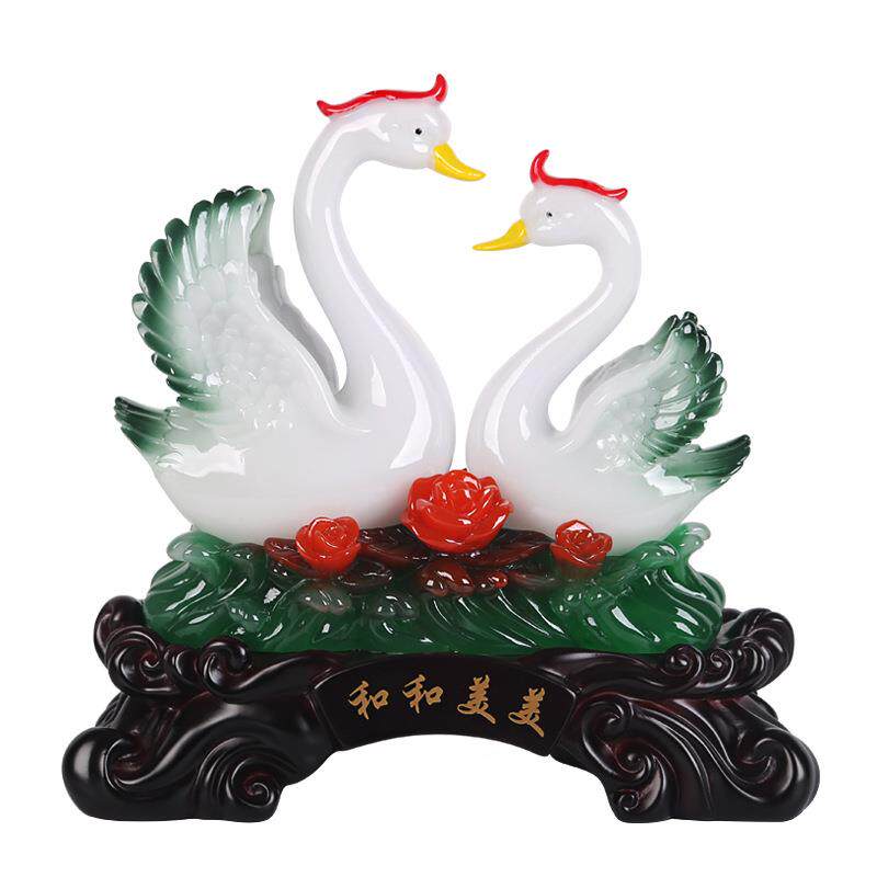 中式百年好合和和美美鸳鸯天鹅树脂工艺品摆件家居婚庆礼物装饰品