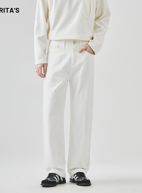 APO男装|新款男士休闲裤秋季高级感潮流百搭宽松直筒简约白色长裤