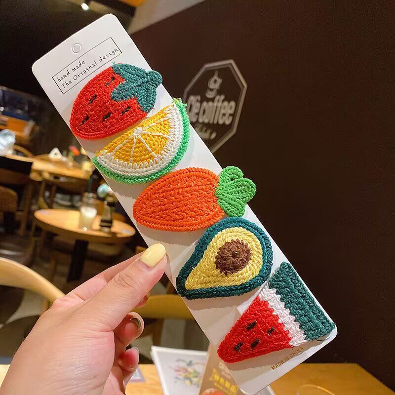 儿童毛线针织发夹可爱卡通水果发卡秋冬小女孩发饰侧边夹子头饰