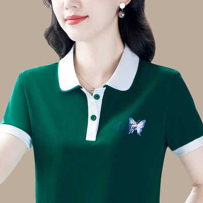2026新款POLO短袖T恤女夏季打底衫中年妈妈装洋气减龄翻领上衣潮
