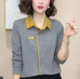 时尚 妈妈百搭宽松上衣 新款 Polo领撞色纽扣套头衬衫 女t恤2025秋季