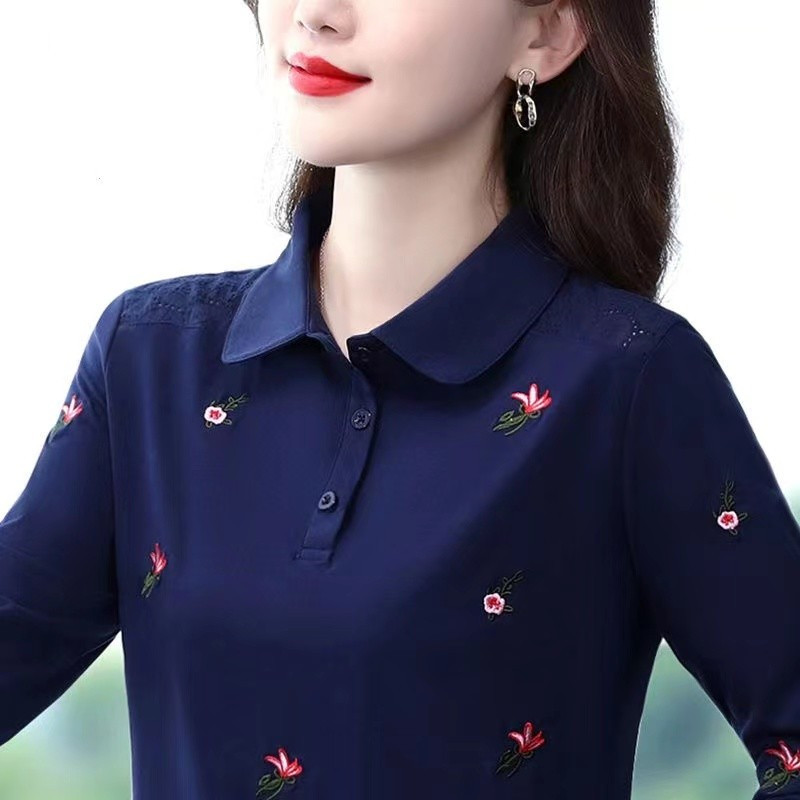 妈妈春秋装2025新款秋衣外穿长袖t恤中老年polo衫翻领上衣打底衫,女装/女士精品,T恤,淘宝优惠券,粉丝福利购,淘宝优惠卷