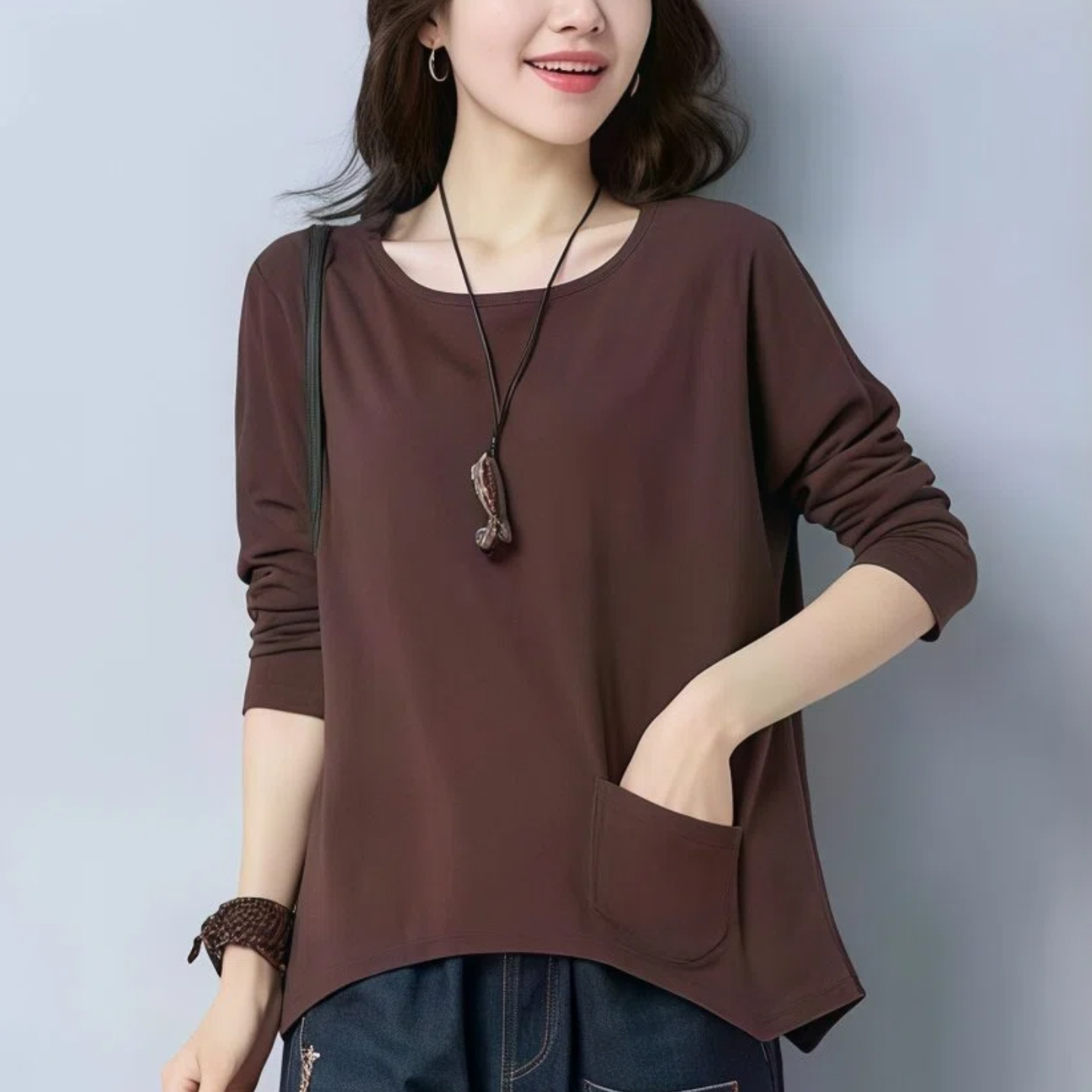 时尚休闲妈妈装可穿200斤长袖t恤女秋季韩版宽松蝙蝠袖口袋上衣潮