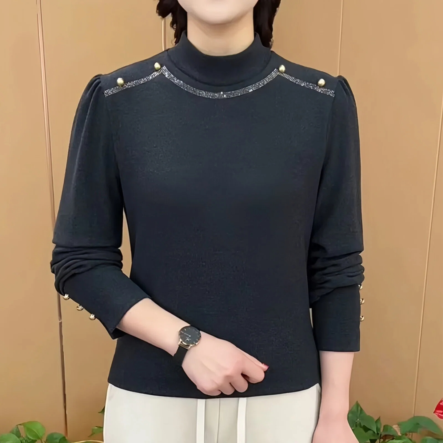 冬季新款德绒设计感2025年烫钻重工长袖T恤中年妈妈保暖打底衫潮