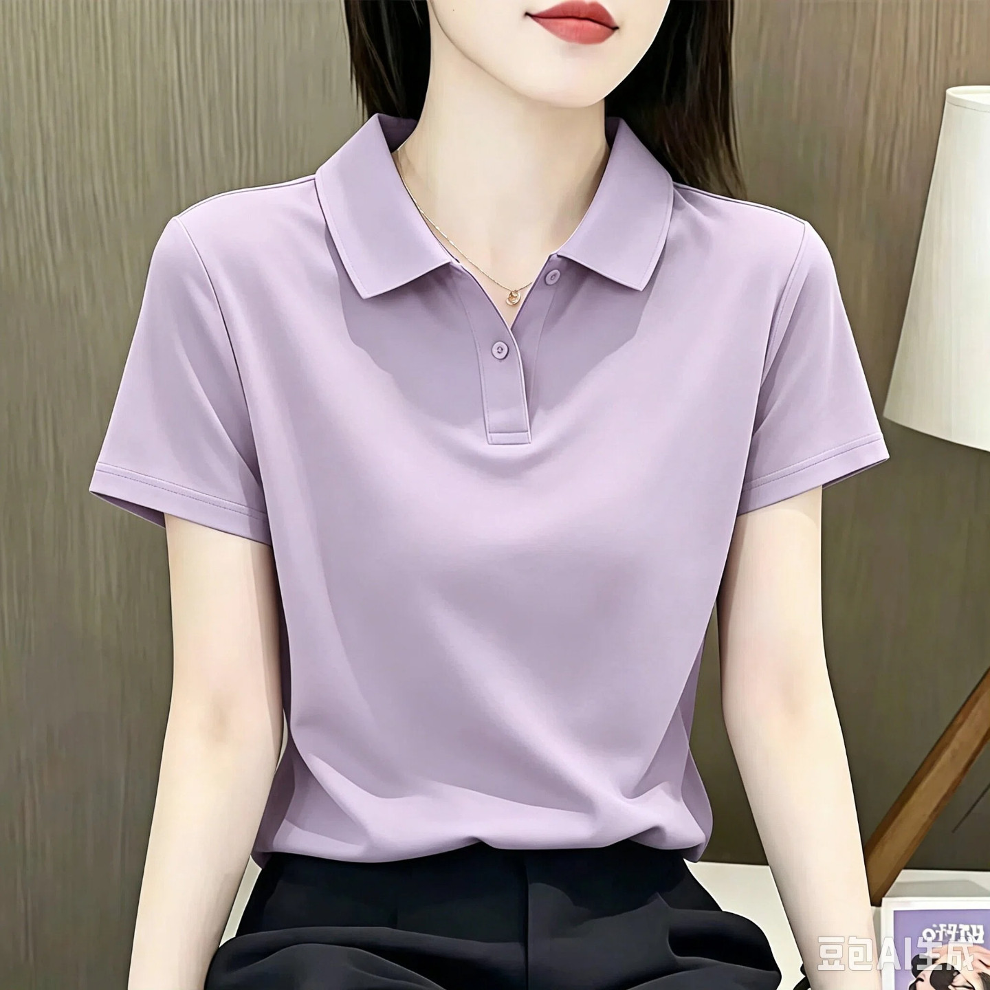 冰丝纯色夏季女装职场休闲短袖t恤翻领中老年凉感洋气polo领上衣