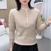 女2025新款 内搭洋气大码 女装 拼接花边蕾丝领德绒打底衫 秋冬季 上衣