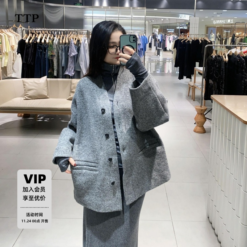 新品绵羊毛呢大衣外套女