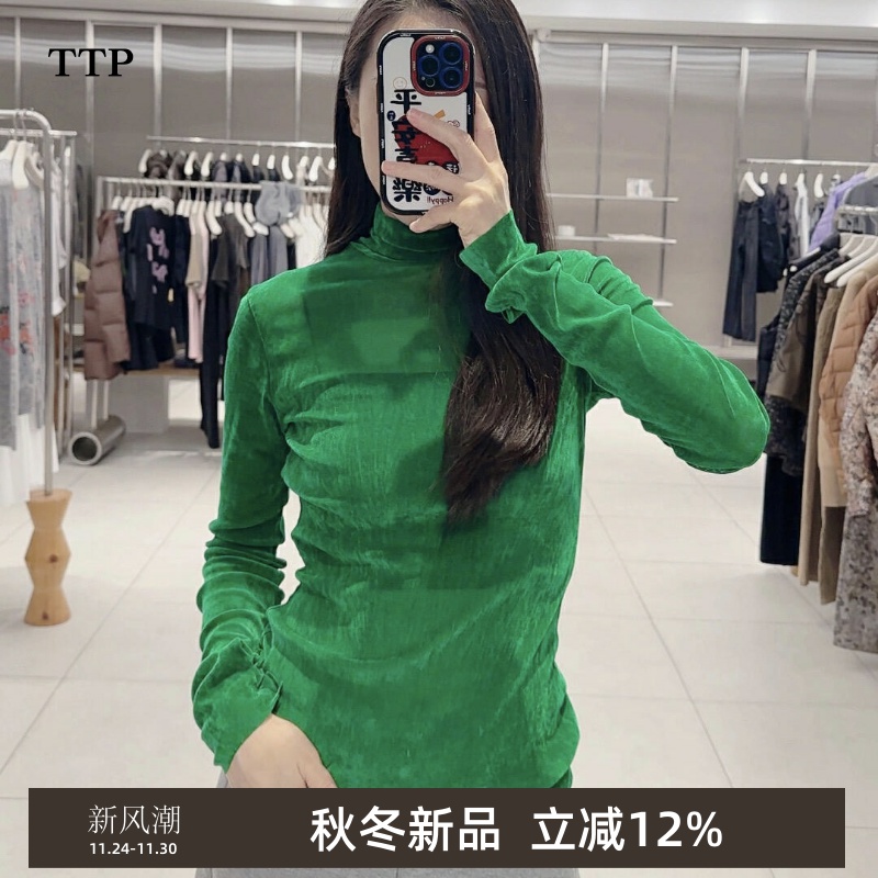 新品高领T恤植绒打底衫