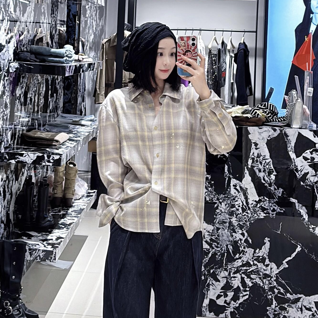 新品泼墨印绵羊毛薄绒呢衬衫