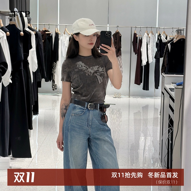 修身丝绒短袖T恤上衣女