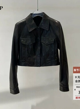 ariose艾诺丝单官方旗舰店正品2026春季翻领短款皮衣夹克BR101203