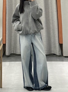 TTP家奥特莱斯商场同款2026春新品牛仔裤高腰阔腿拼色TT2E14960