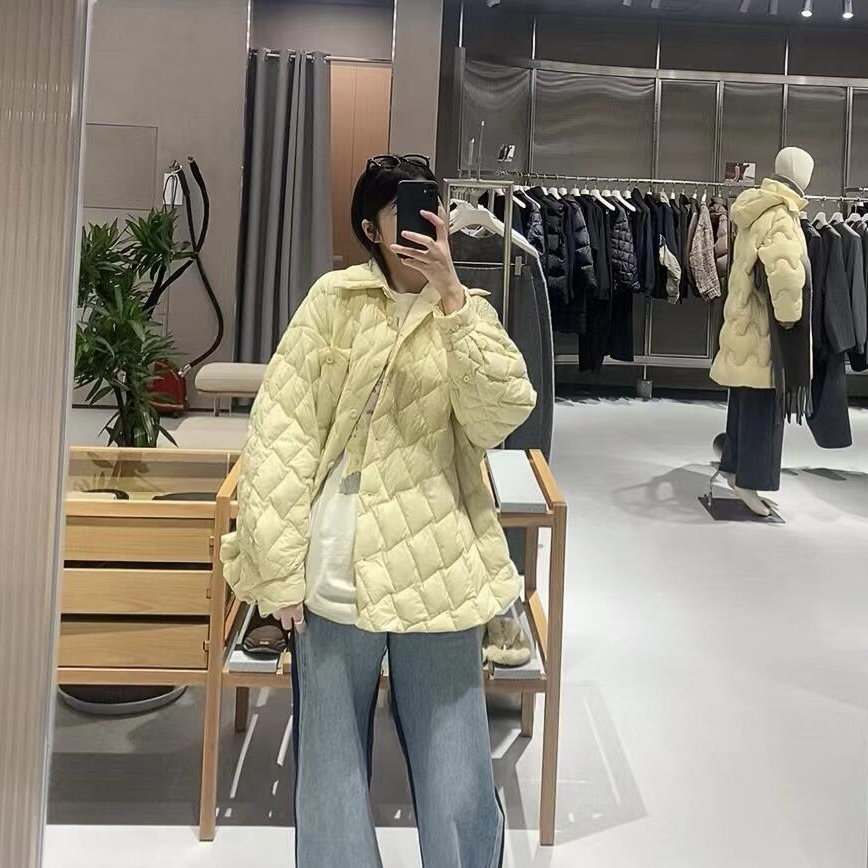 经典轻薄衬衫领方块鹅绒服