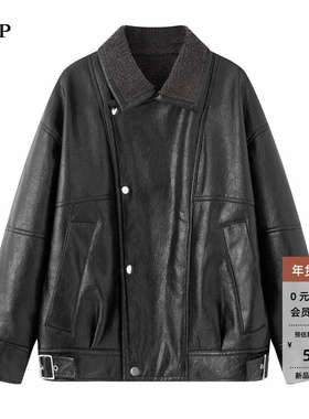 ariosea艾诺丝单官方旗舰店正品2025冬新款加绒皮衣夹克AR104124