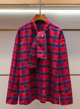 【高圆圆同款】TTP家2026春季新款飘带领结格纹衬衫1SHT017