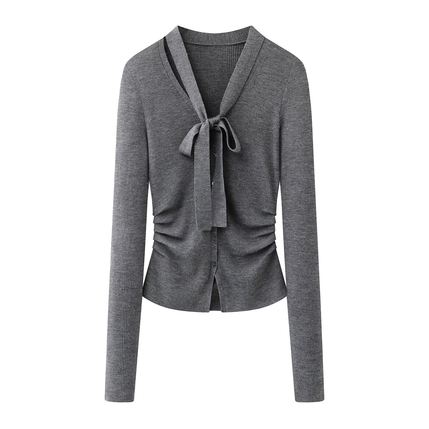 冬装飘带领针织衫毛衣开衫