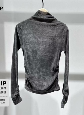 TTP家植绒上衣立裁切口小高领捏褶收腰袖口4TOP005