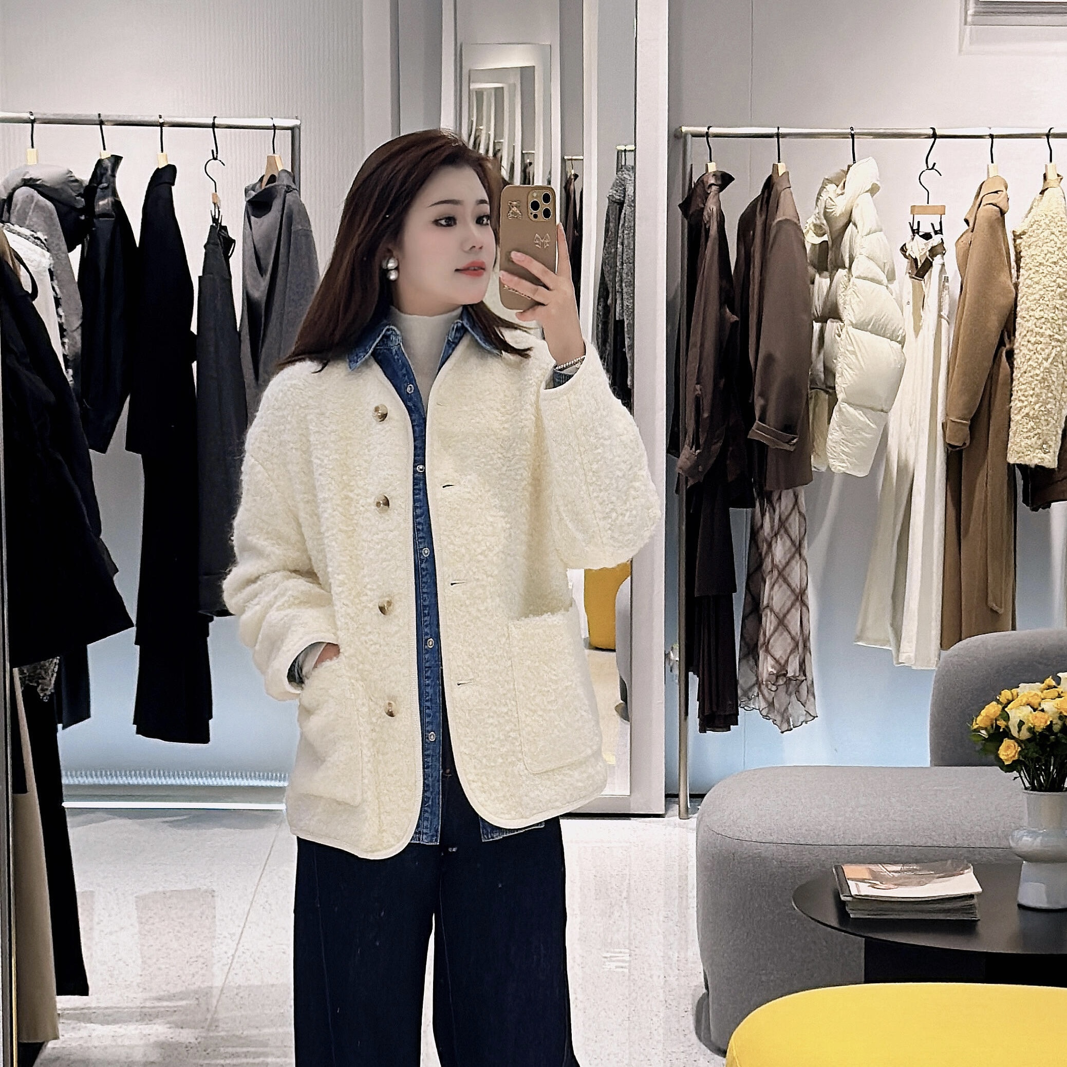 2025冬款休闲宽松羊毛呢外套女