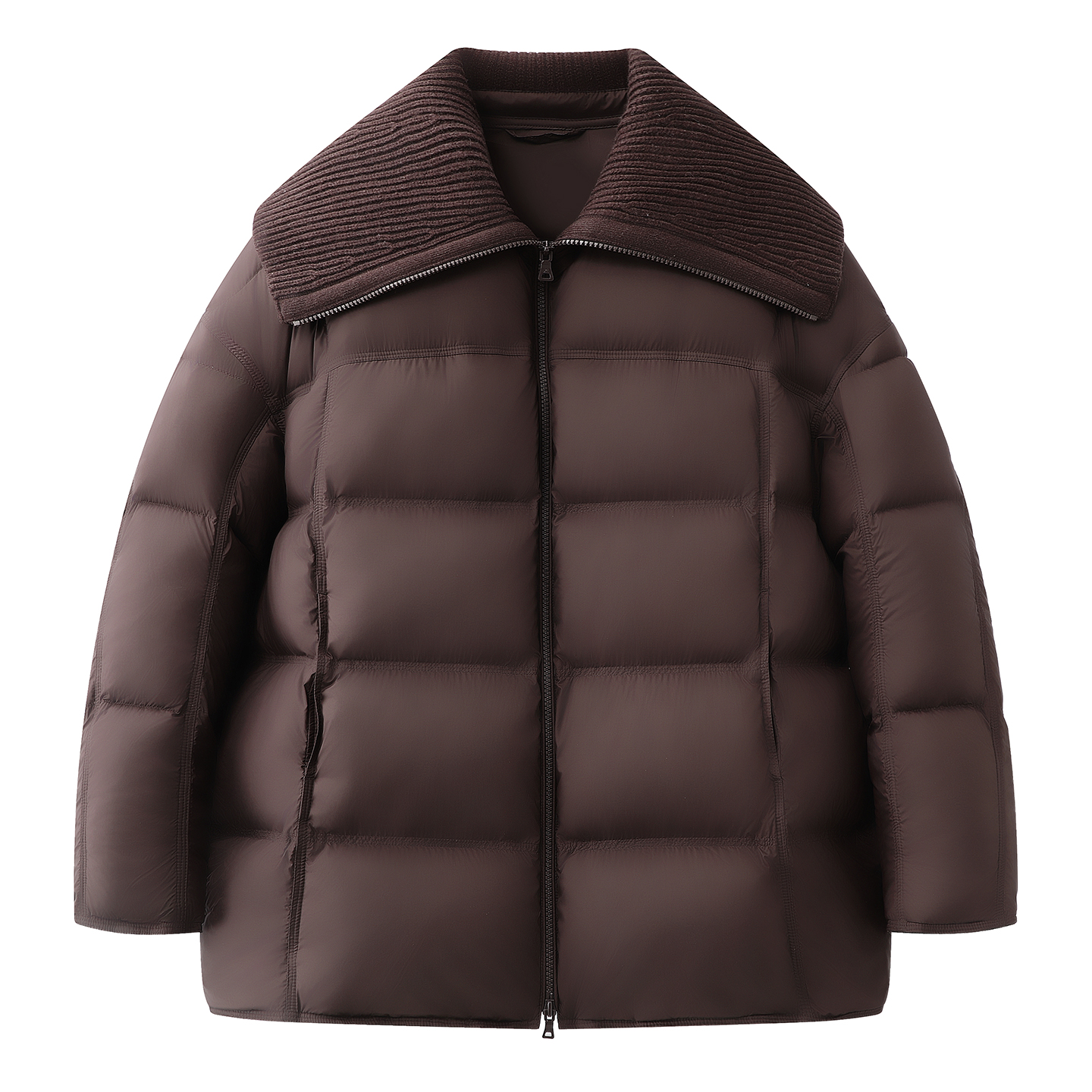 宽松针织翻领羽绒服外套