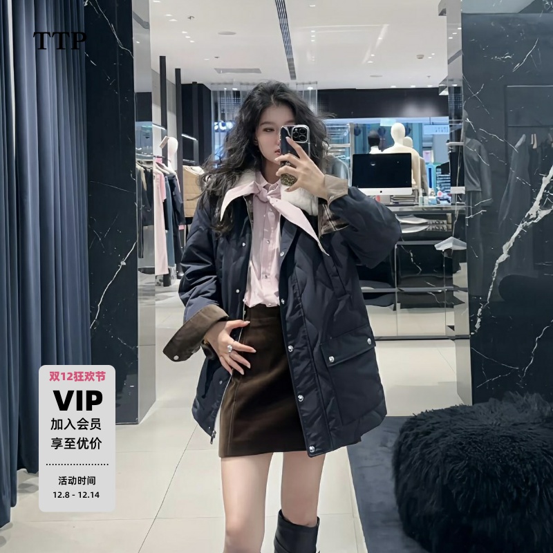 冬新品鸭绒可拆毛领羽绒服