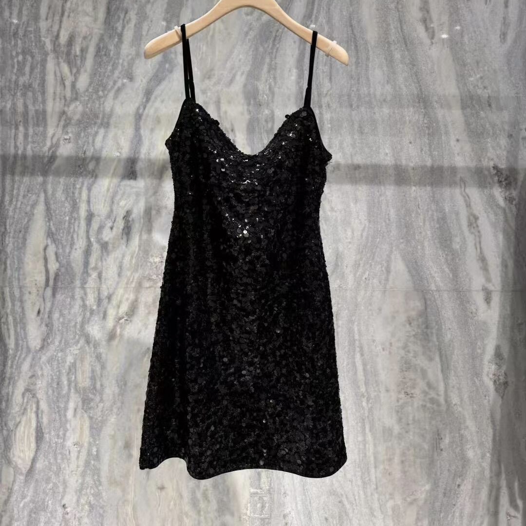 【同款】TTP家吊带裙重工珠片叠绣植绒底连衣裙荡领4DRS017