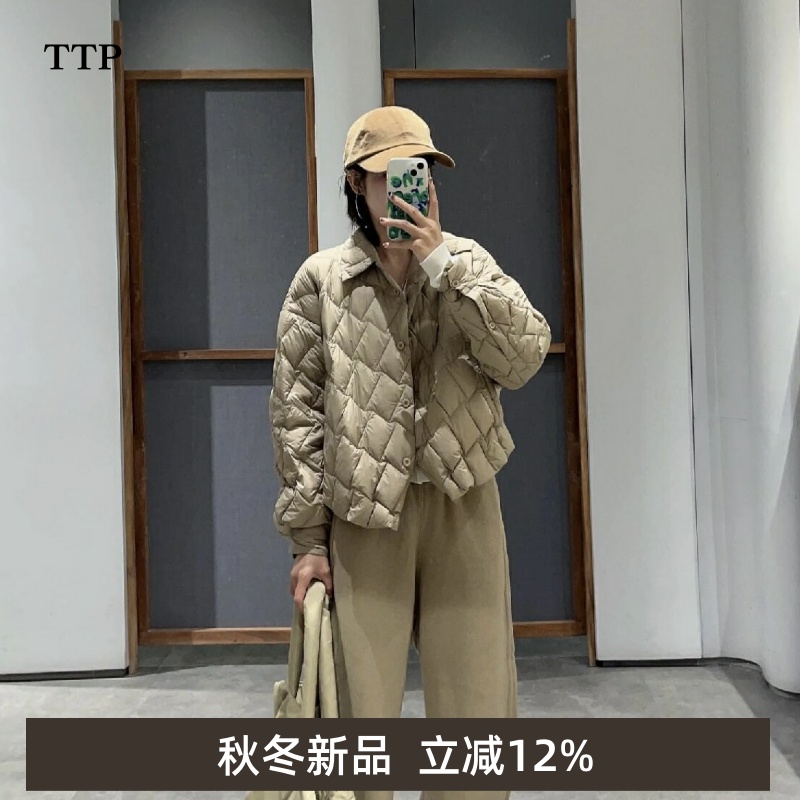 白鸭绒羽绒服衬衫领短款外套