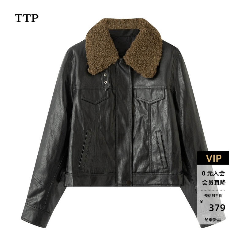 2025冬款毛领复古皮衣夹克外套