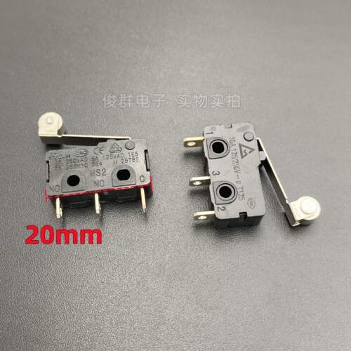进口MS2 25T85微动开关带柄滚轮3脚10A250V大电流行程限位电源键
