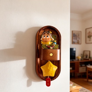 星星人潮玩夜灯摆件 盲盒感发光实木壁挂 入户可爱治愈装饰挂件