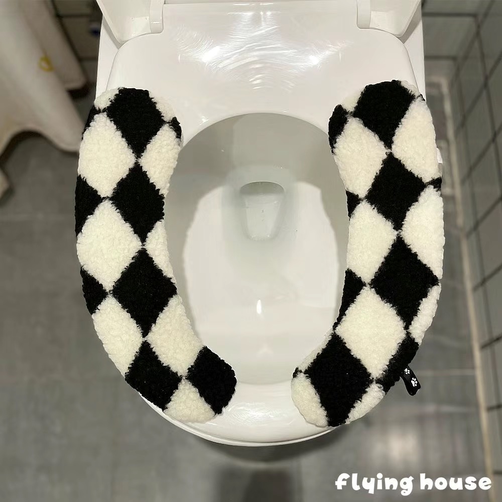 加大复古风棋盘格马桶垫冬季加厚粘贴式通用型马桶坐垫坐便器套垫