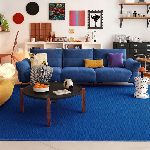 蓝色地毯客厅中古风包豪斯茶几毯
