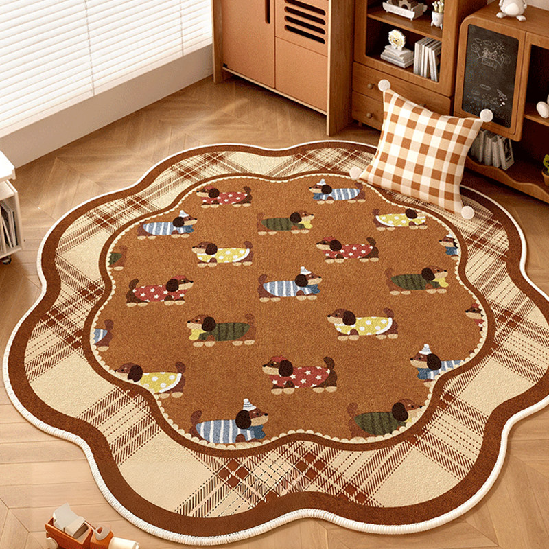 卡通小狗圆形地毯儿童阅读区防水免洗可擦地垫卧室书房电脑椅子垫