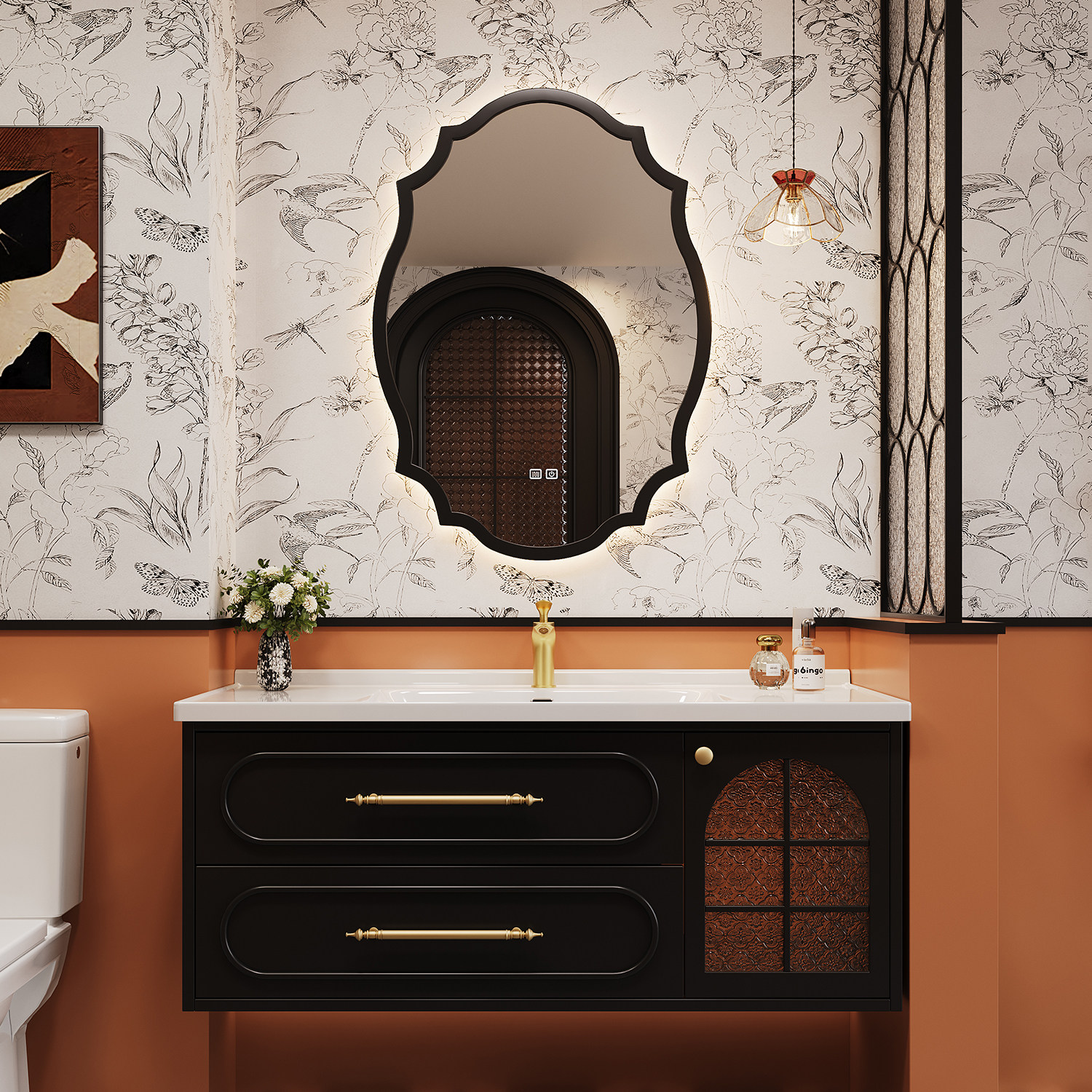 法式复古风浴室柜组合陶瓷一体盆2025新款卫生间洗手洗脸盆洗漱台