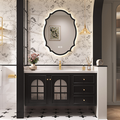 中古黑法式浴室柜陶瓷一体盆组合