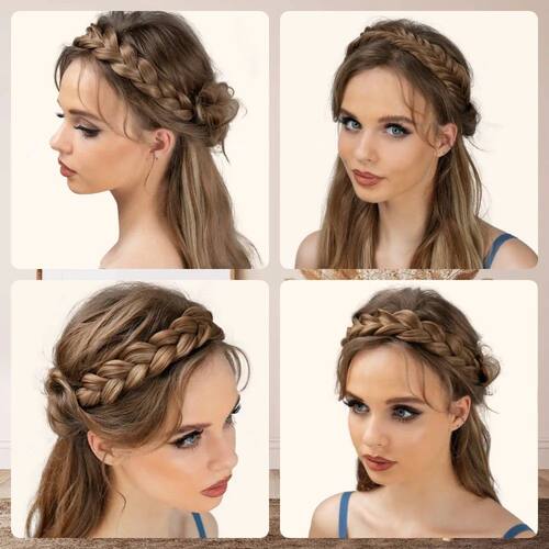 High Temperature Silk Wig Women's Hand Woven Headdress Natur