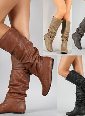 women leather long boots for ladies wedge shoes EUR40 43 42