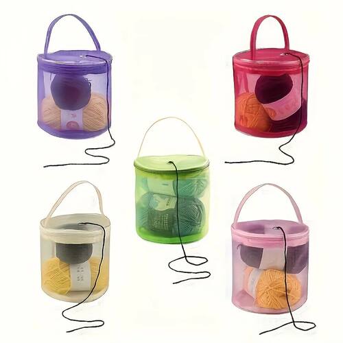 1pc Colorful Nylon Mesh Knitting & Crochet Storage Bag with