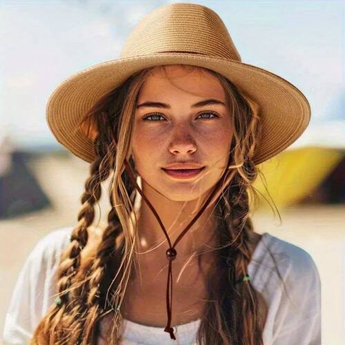 1Pc Women's Sun Hat Straw Woven Hat Can Be Folded for Sun Pr