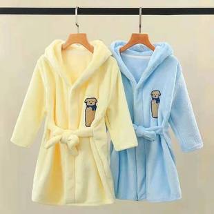 Kids Soft Bathrobe Pajamas Autumn Flannel Hooded Sleepwear B