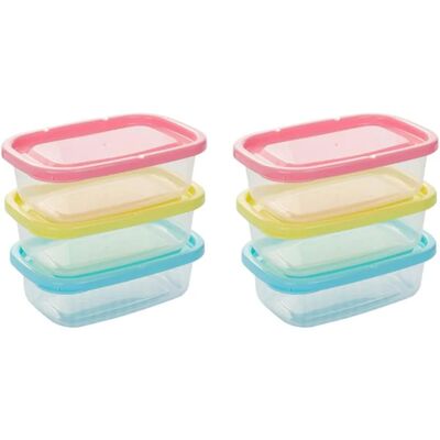 Six 709-milliliter rectangular plastic food containers with