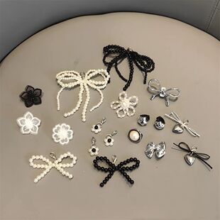 1PCS Black New Bow White Shoe Fairy with Flowe Crystal Laces