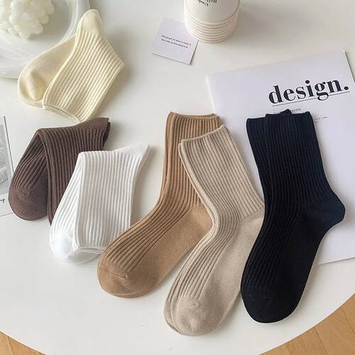 6 Pairs Socks Women Winter Cotton Solid Color Japanese Style