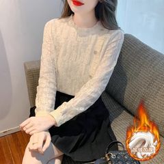 加绒加厚秋冬款打底衫女法式蕾丝气质加绒加厚内搭轻奢高级感上衣