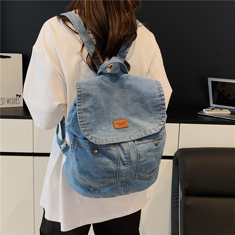 高级感牛仔布双肩包女2025新款潮时尚百搭单肩包大容量上班小背包